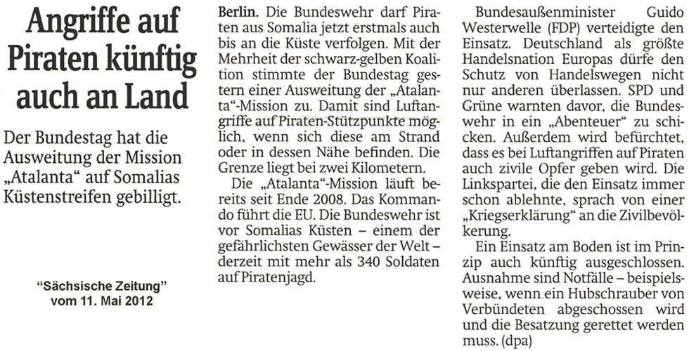 Artikel in der ´Sächsischen Zeitung´ vom 11. Mai 2012