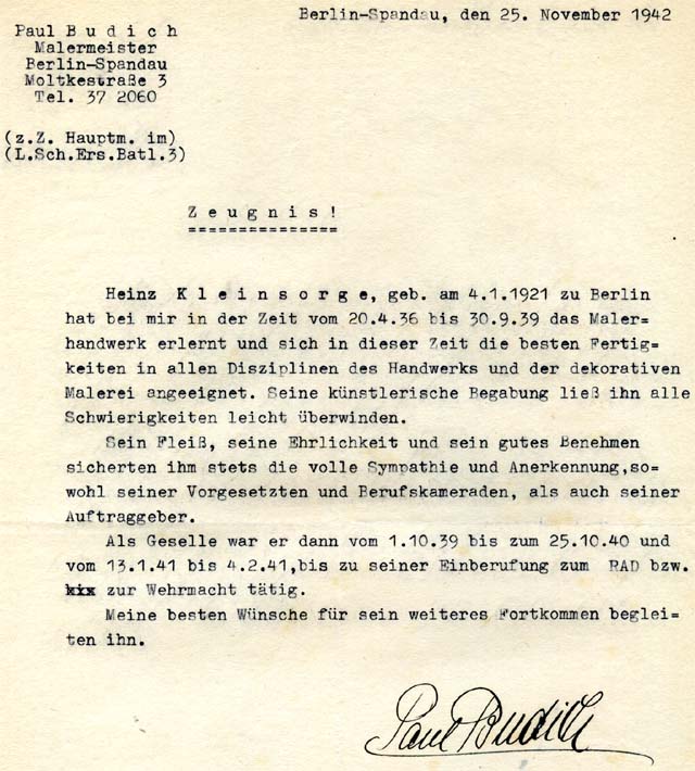 Beurteilung vom 25. November 1942