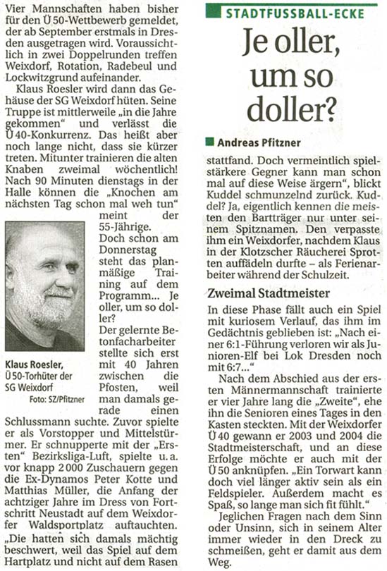 Artikel in der SZ vom 7. August 2007 über Klaus Roesler