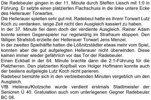 Bericht zum Endspiel der Ü 40 am 17. Juni 2009