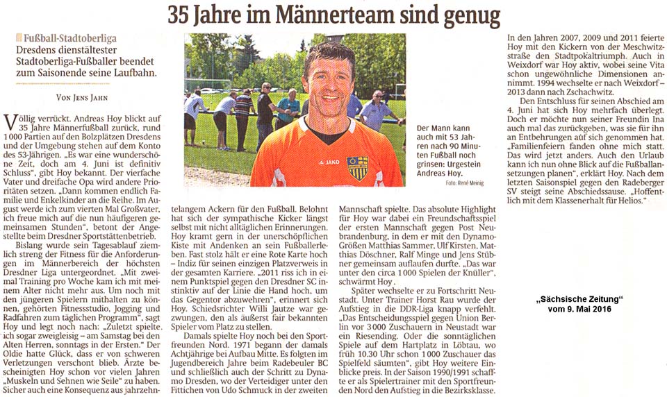 Artikel in der SZ vom 9.5.2016 über Andreas Hoy