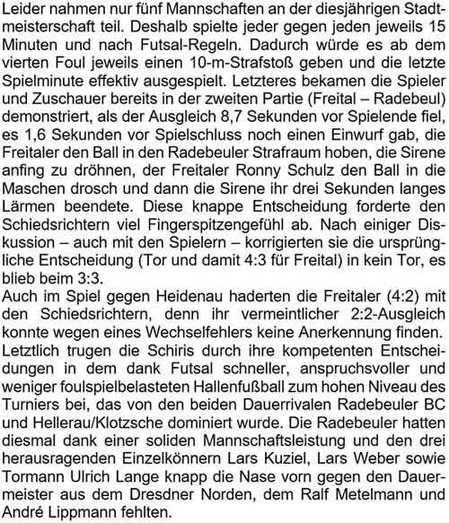 Text zur Hallen-Stadtmeisterschaft der Altsenioren Ü 40 am 14.1.2017