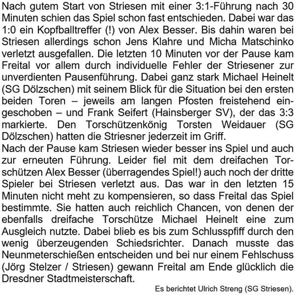 Text 2 zum Endspiel um die Stadtmeisterschaft 2017 der Altsenioren Ü 40