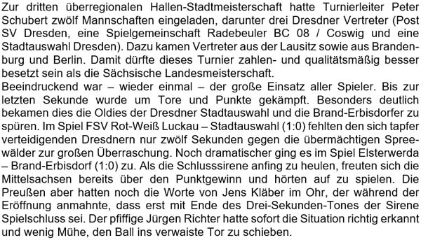 Text zur 3. Hallen-Stadtmeisterschaft der Altsenioren Ü 70 am 14.1.2018