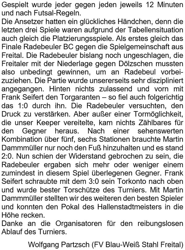 Text zur Stadtmeisterschaft der Altsenioren Ü 40 am 13.1.2019