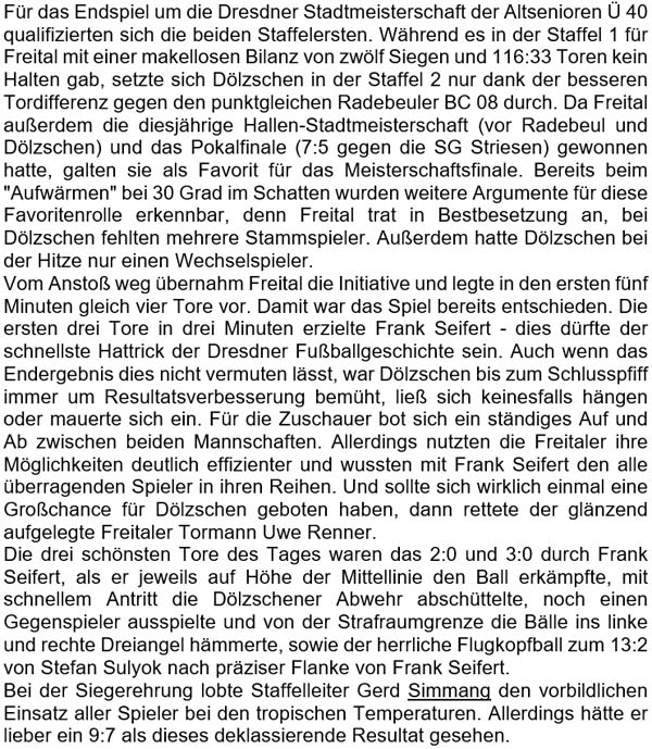 Text zum Endspiel um die Stadtmeisterschaft 2019 der Altsenioren Ü 40