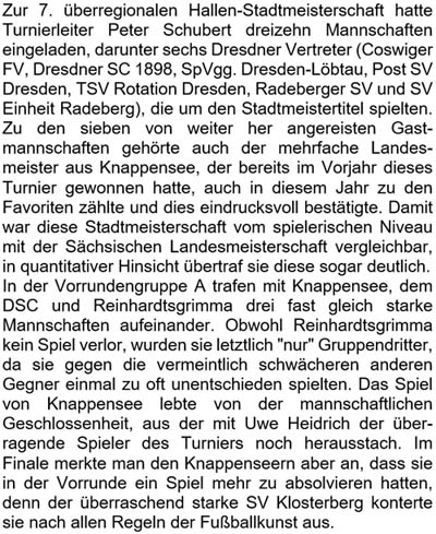 Text zur Stadtmeisterschaft der Altsenioren Ü 60 am 5.1.2019