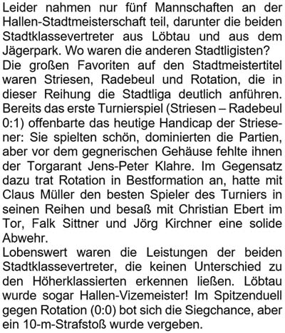 Text zum Ü50-Turnier am 26. Januar 2020