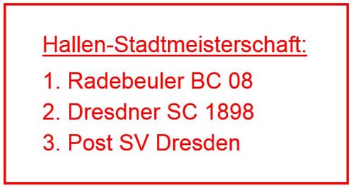 Ergebnisse Stadtmeisterschaft am 14. Dezember 2019