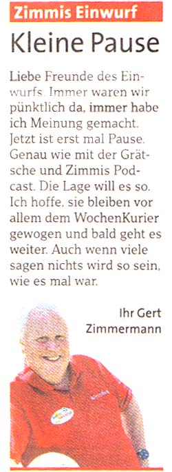 aus ´Wochenkurier´ Woche 14 vom 1. April 2020, Seite 1