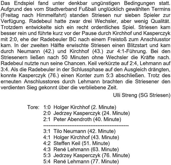 Text zum Pokalendspiel der Altsenioren Ü 50 in der Saison 2021/2022