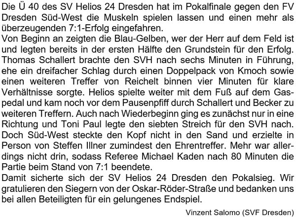 Text zum Pokalendspiel der Ü 40 am 19. Mai 2023