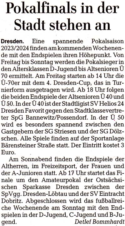 Artikel in den ´Dresdner Neuesten Nachrichten´ vom 10. Mai 2024