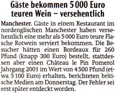 Gäste bekommen 5.000 Euro teuren Wein versehentlich