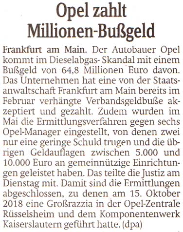 Opel zahlt Millionen-Bußgeld