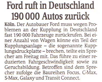 Ford ruft in Deutschland 190.000 Autos zurück