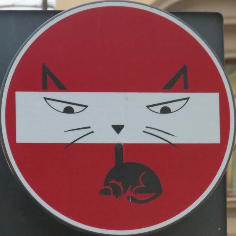 ein Verkehrsschild in Florenz mit Katze